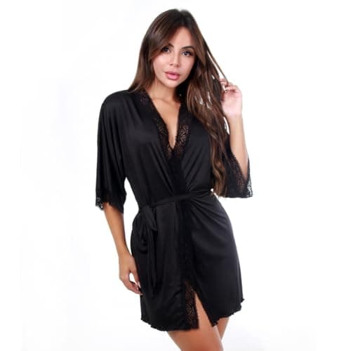 Robe Robby Roupão Microfibra Renda Kimono Feminino