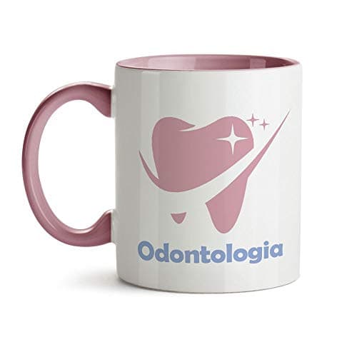 Caneca Odontologia Ícones Dentista Rosa