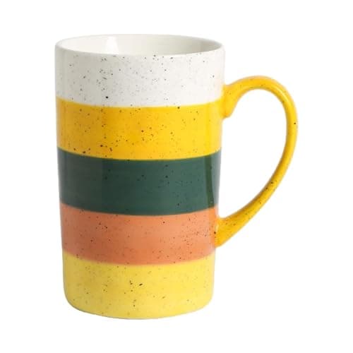 Caneca Pintada à Mão com Listras de Arco-Íris