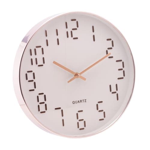 Relógio de Parede em Plástico Quartz Branco Rosé