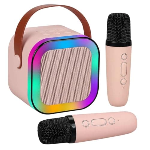 Microfone Karaoke Bluetooth Rosa com Luzes LED