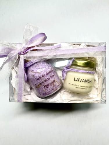 Kit Presente Vela Aromática Sais de Banho Lavanda