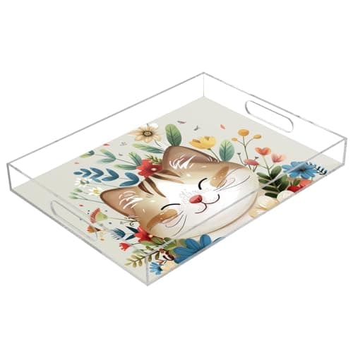 Bandeja Decorativa de Acrílico com Ilustração de Gato