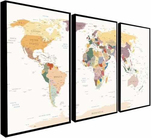 Quadro Decorativo Mapa Mundi Colorido Luxo