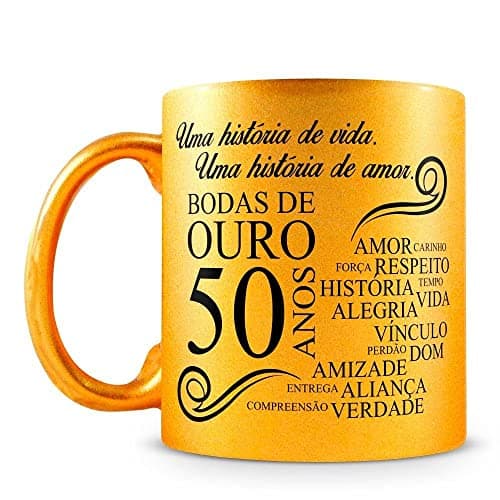 Caneca Dourada Perolada Bodas de Ouro (com Nome)