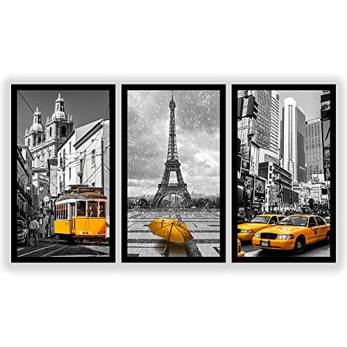 Kit 3 Quadros Decorativos Cidades do Mundo